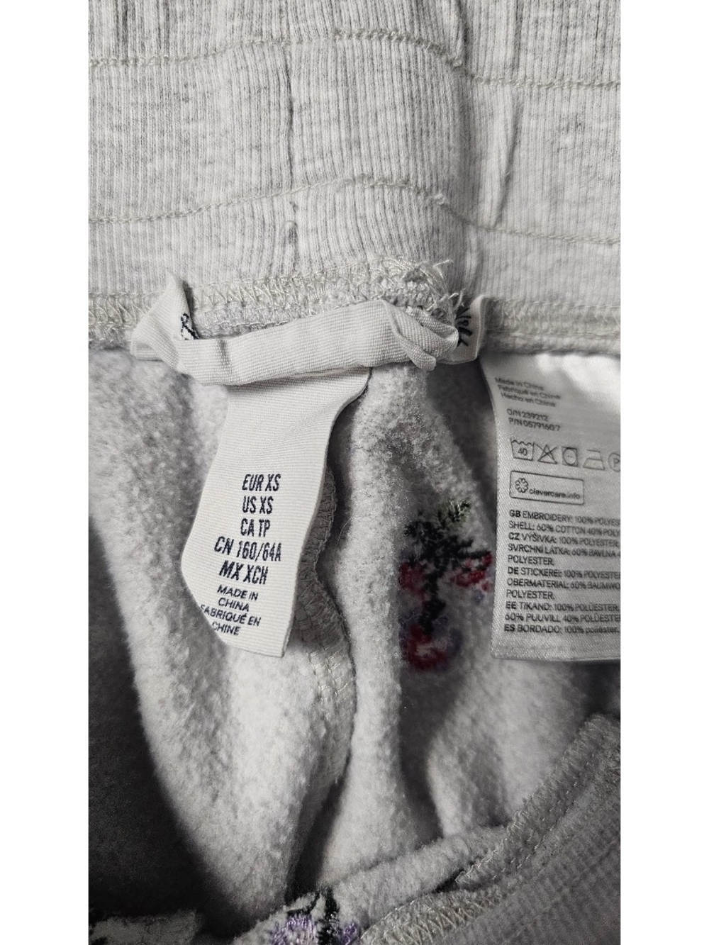 H&M LOGG Floral Embroidered Sweatshirt Jogger Set Gray Lounge Set XS S - Picture 9 of 12